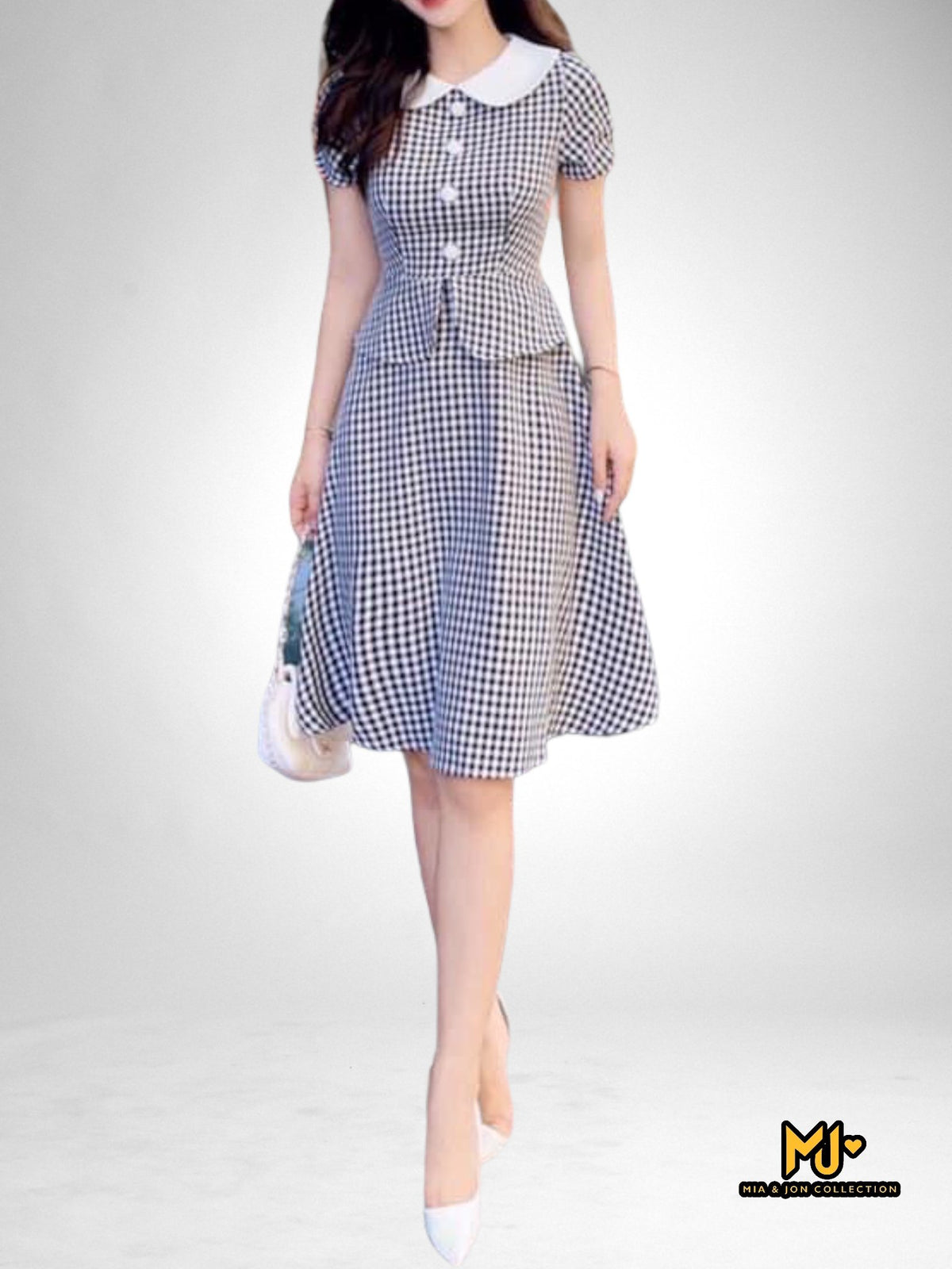 MJV1997 Black & White Plaid Fit & Flare Dress - Mia & Jon