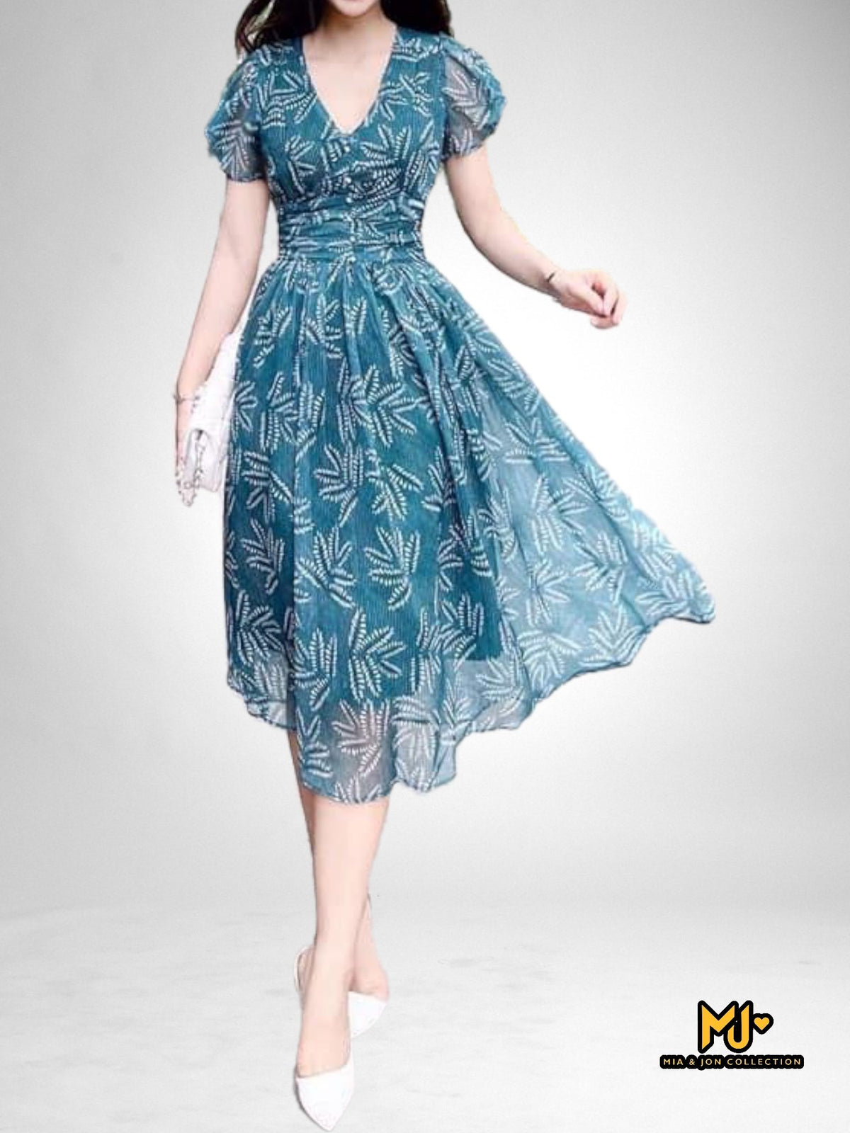 MJV2000 Floral Print V-Neck Fit and Flare Dress - Mia & Jon