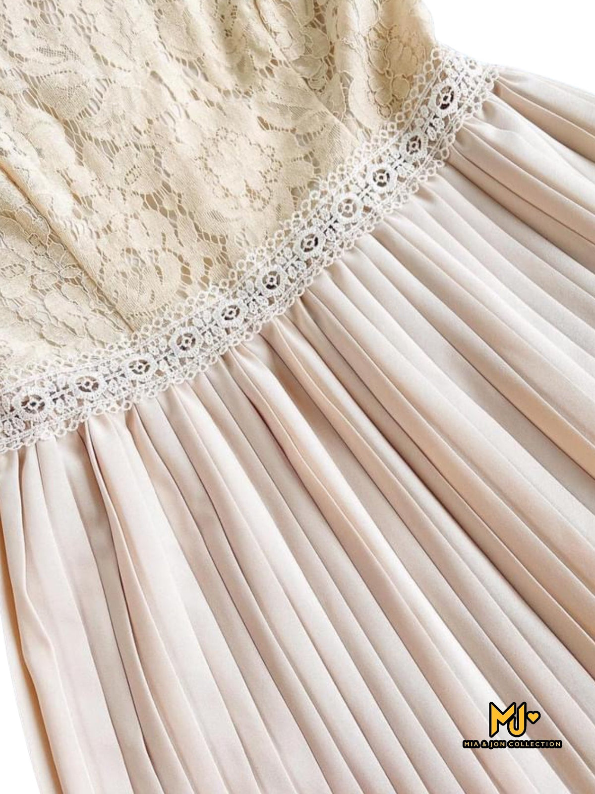 MJV2006 Ivory Lace Top Dress Pleated Midi Dress - Mia & Jon