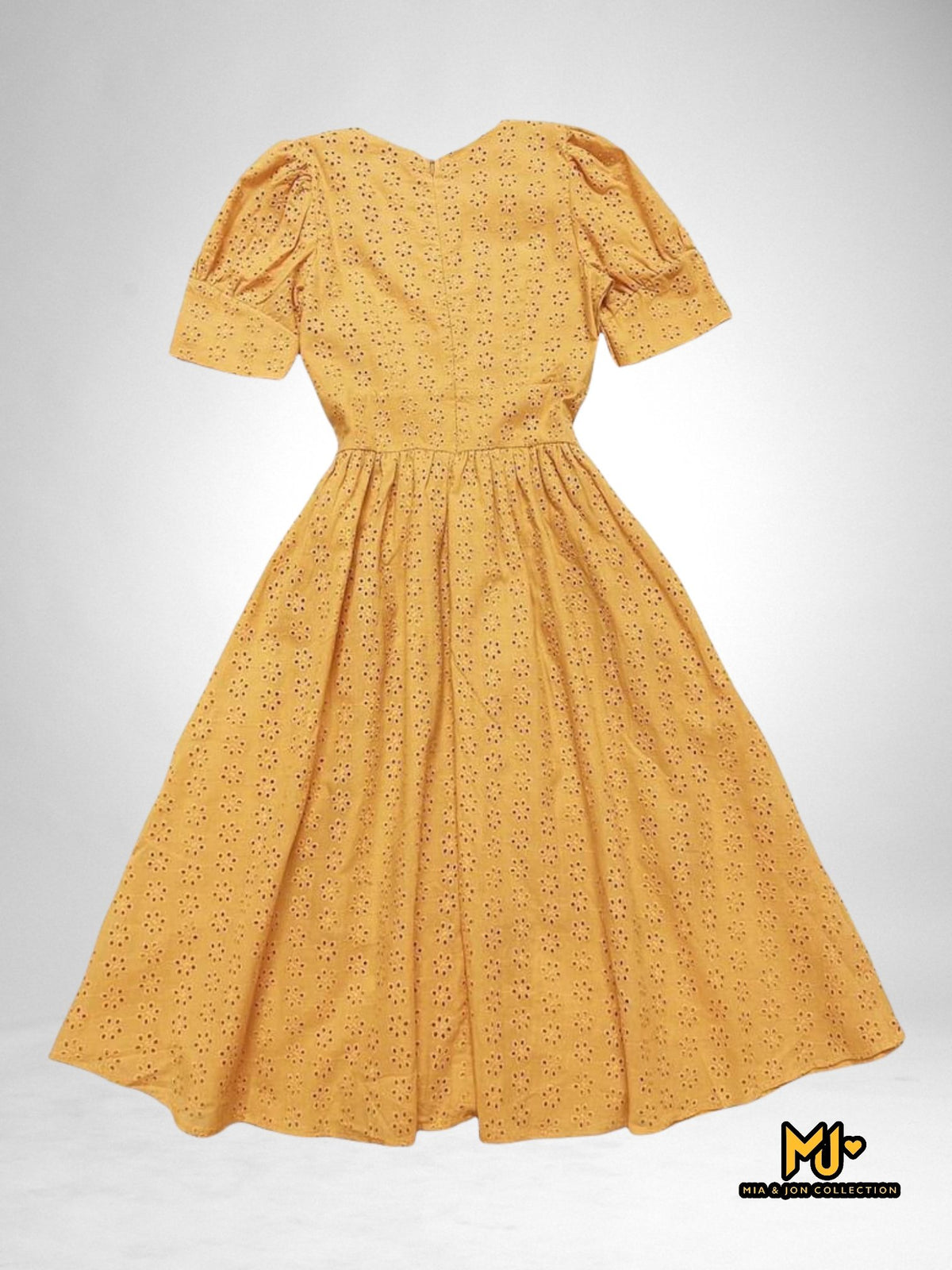 MJV2052 Yellow Eyelet Cotton Dress - Mia & Jon