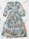 MJV2091 Floral Print Long Sleeve Chiffon Midi Dress - Mia & Jon