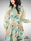 MJV2091 Floral Print Long Sleeve Chiffon Midi Dress - Mia & Jon