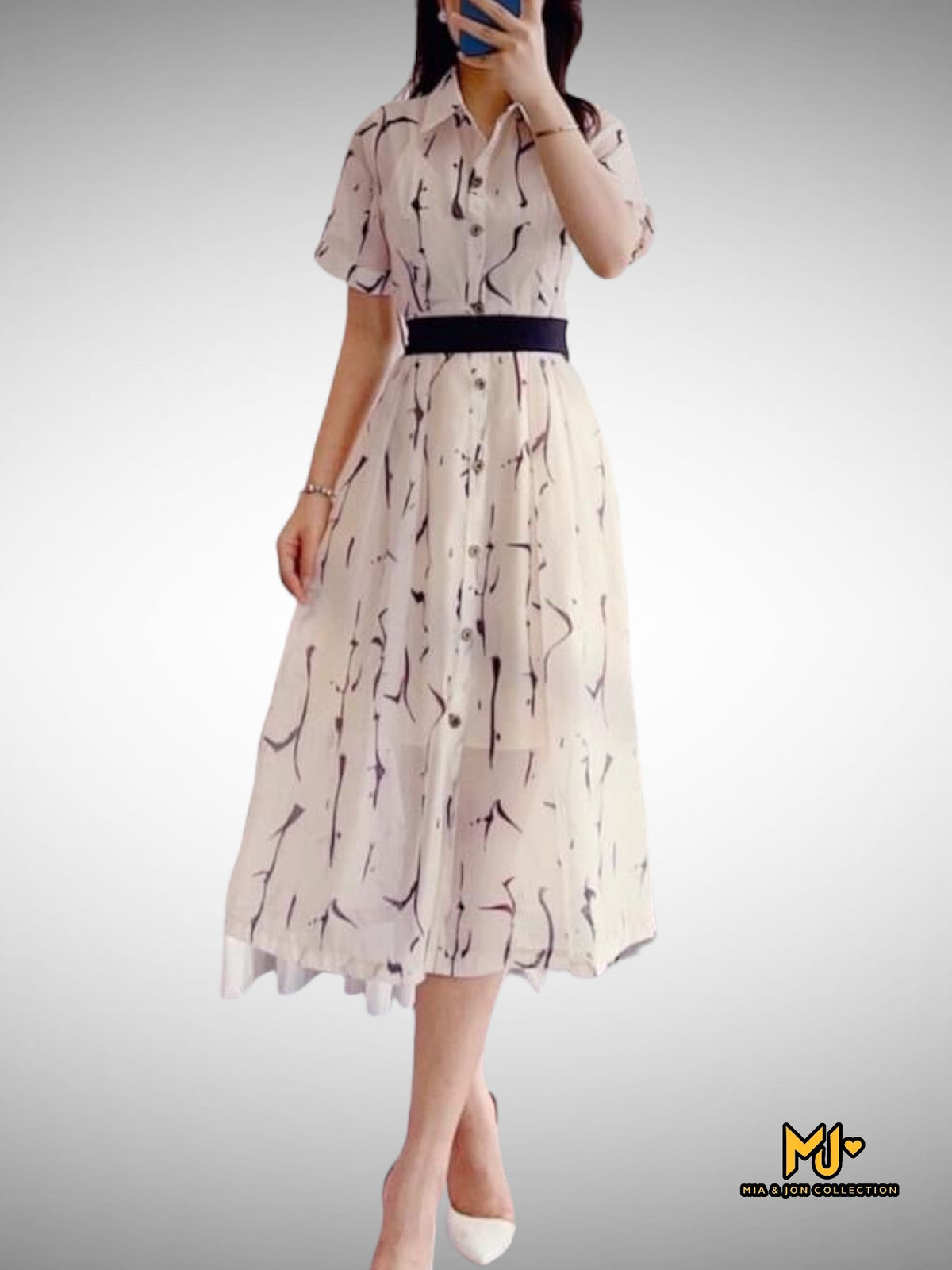 MJV2114 Flared Short-Sleeve Shirtdress - Mia & Jon