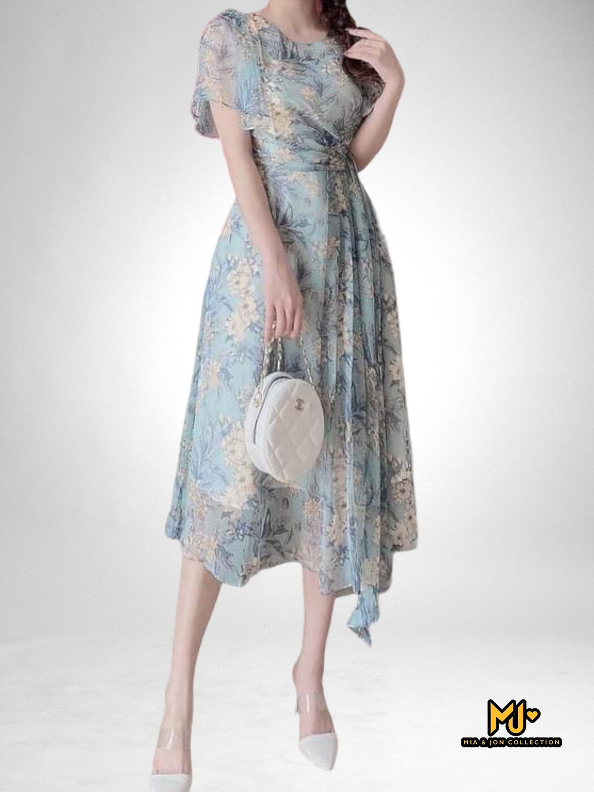 MJV2117 Flirty Floral Flutter Sleeve Dress - Mia & Jon