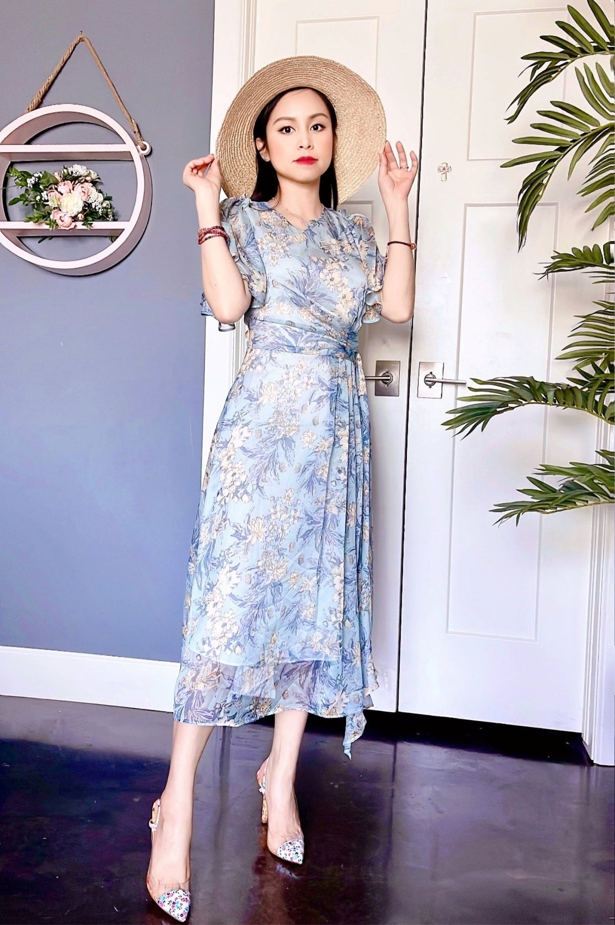 MJV2117 Flirty Floral Flutter Sleeve Dress - Mia & Jon