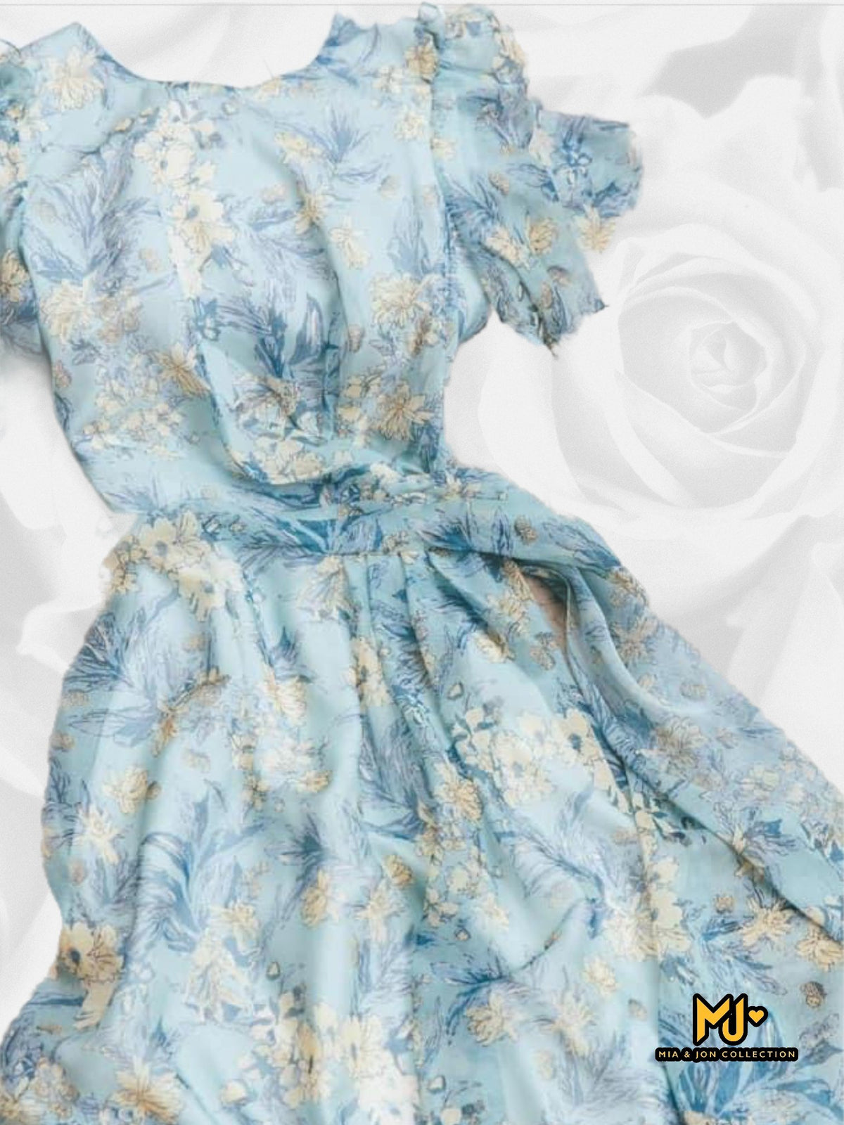 MJV2117 Flirty Floral Flutter Sleeve Dress - Mia & Jon