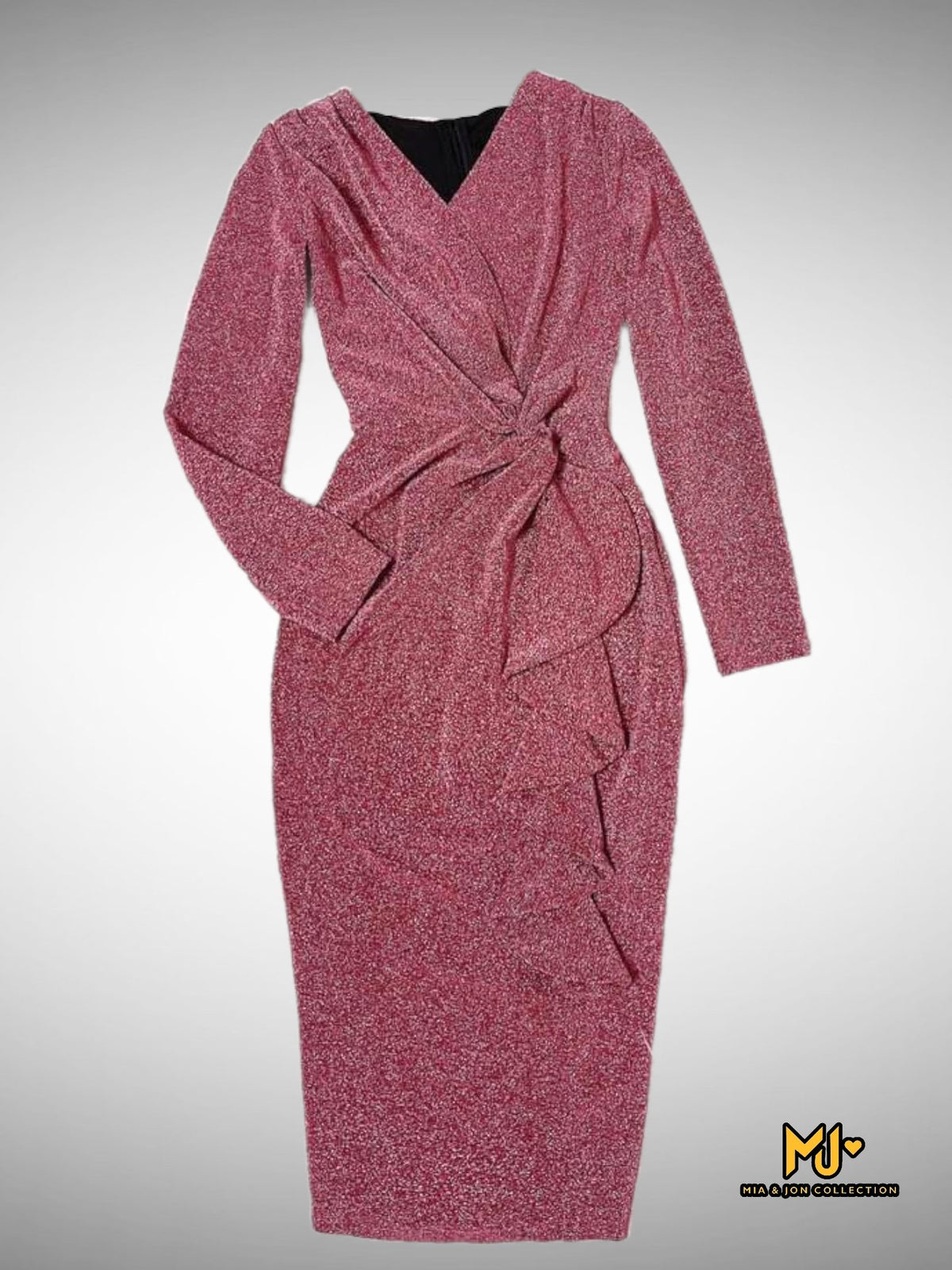 MJV2137 Long Sleeve Ruffle Wrap Bodycon Dress - Mia & Jon