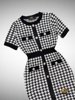 MJV2148 Houndstooth Print Body Sweater Dress - Mia & Jon