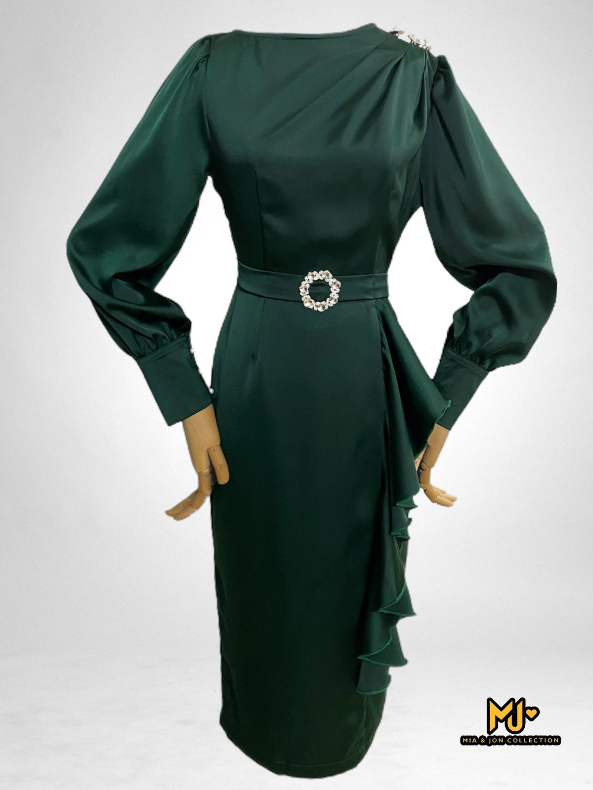 MJV2151 Belted Ruffle Bodycon Dress - Mia & Jon