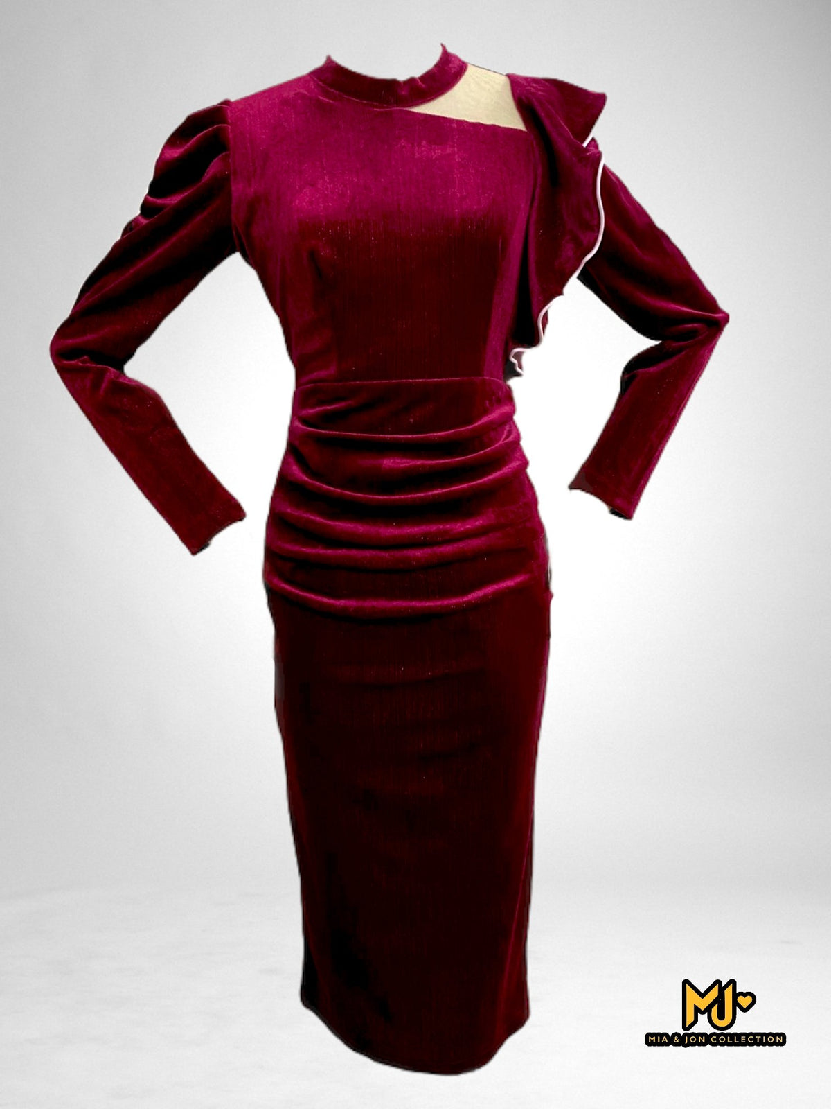 MJV2169 Long Sleeve Velvet Bodycon Dress - Mia & Jon