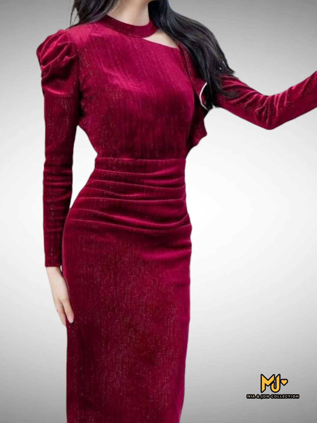 MJV2169 Long Sleeve Velvet Bodycon Dress - Mia & Jon