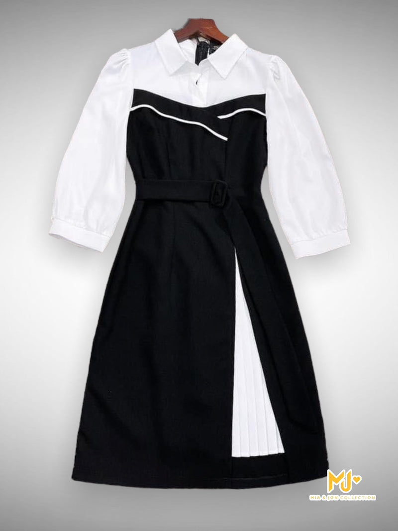 MJV2187 Black & White Shirt Dress - Mia & Jon