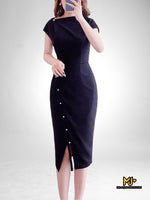 MJV836 Elegant Faux Wrap Body-Con Dress - Mia & Jon