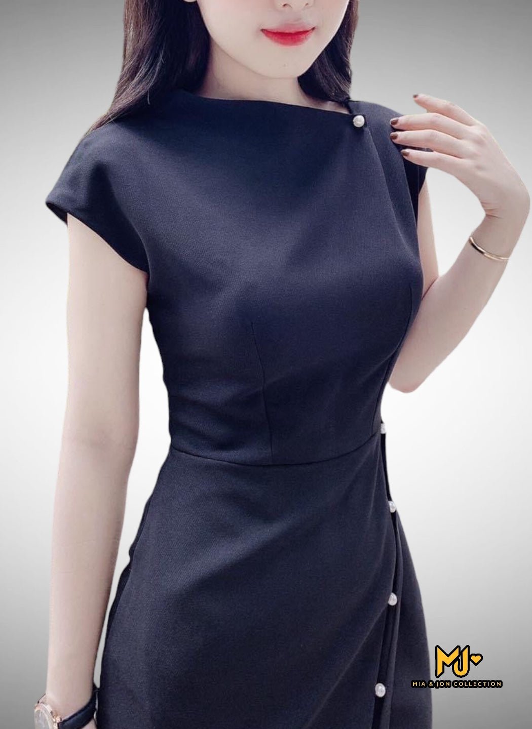 MJV836 Elegant Faux Wrap Body-Con Dress - Mia & Jon