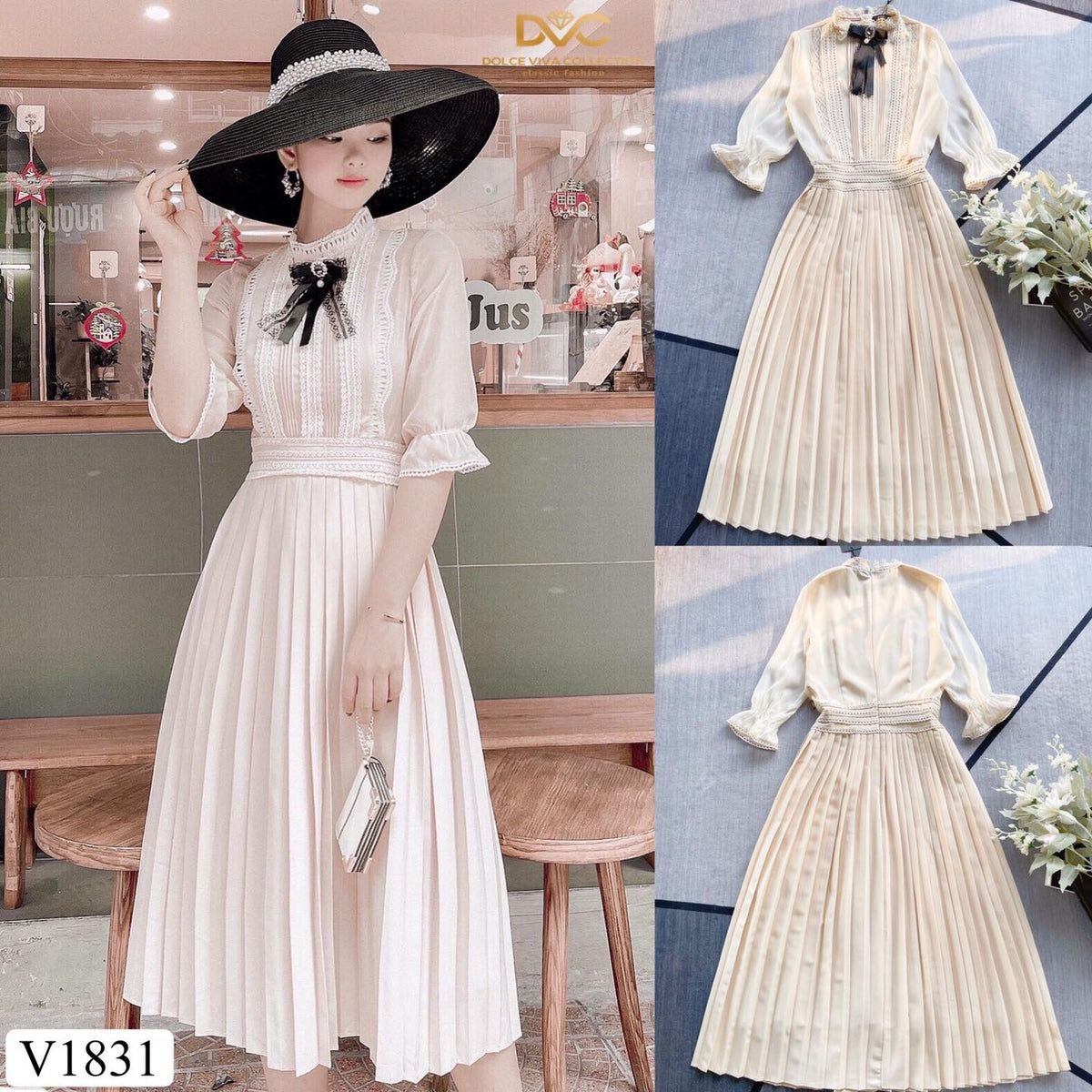 MJVV1831 Vintage Pleated Hem Dress - Mia & Jon