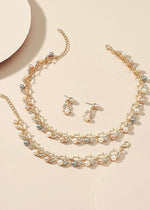 Multicolor Faux Pearl & Rhinestone Decor Necklace & Bracelet & Drop Earrings - Mia & Jon