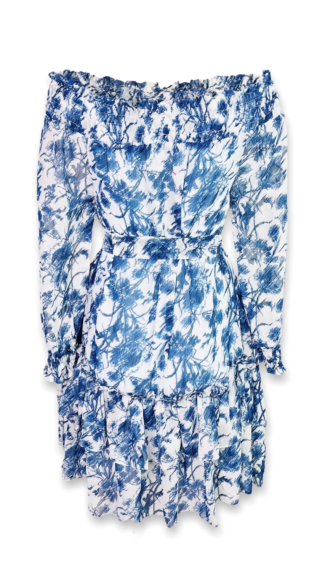 Off-Shoulder Floral Chiffon Mini Dress - Mia & Jon S Off-Shoulder Floral Chiffon Mini Dress - Mia & Jon S