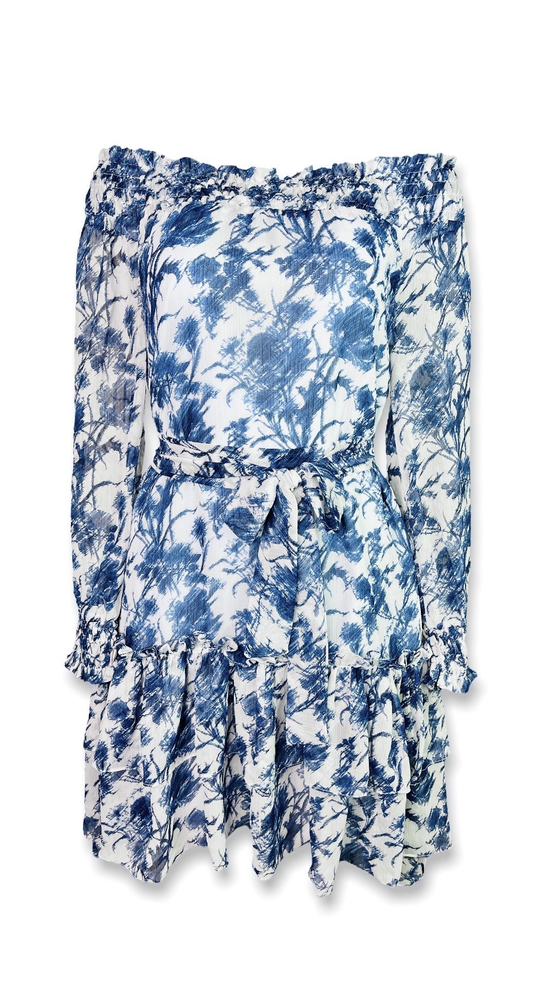 Off-Shoulder Floral Chiffon Mini Dress - Mia & Jon