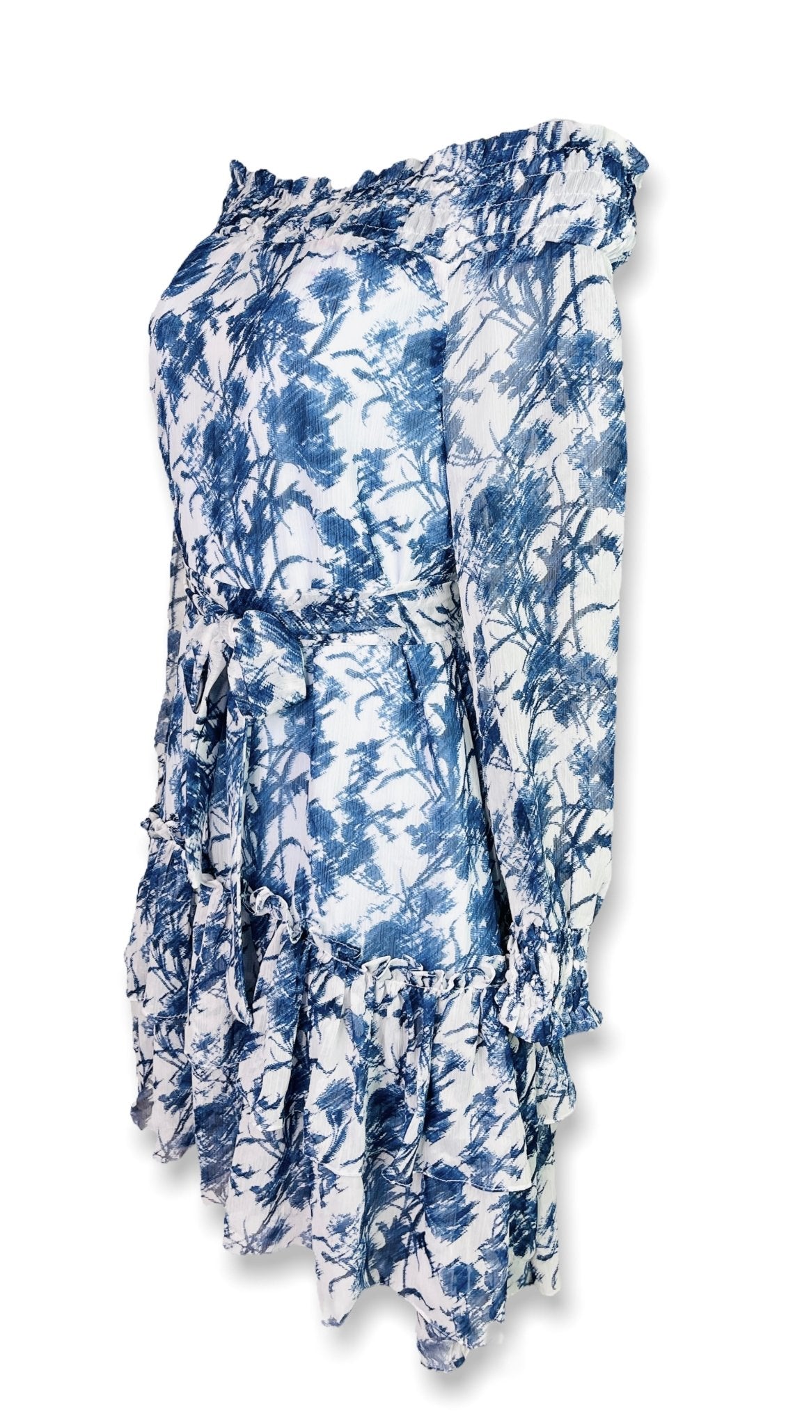 Off-Shoulder Floral Chiffon Mini Dress - Mia & Jon