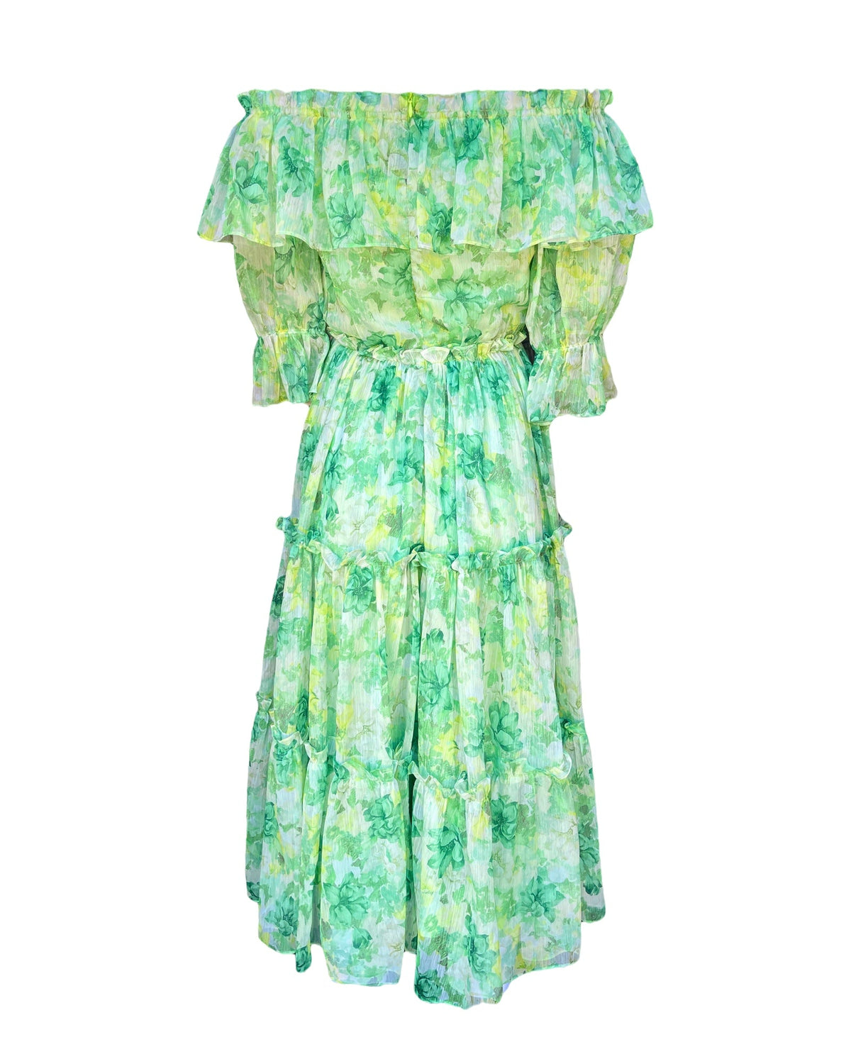 Off-The-Shoulder Floral Ruffle Chiffon Midi Dress - Mia & Jon