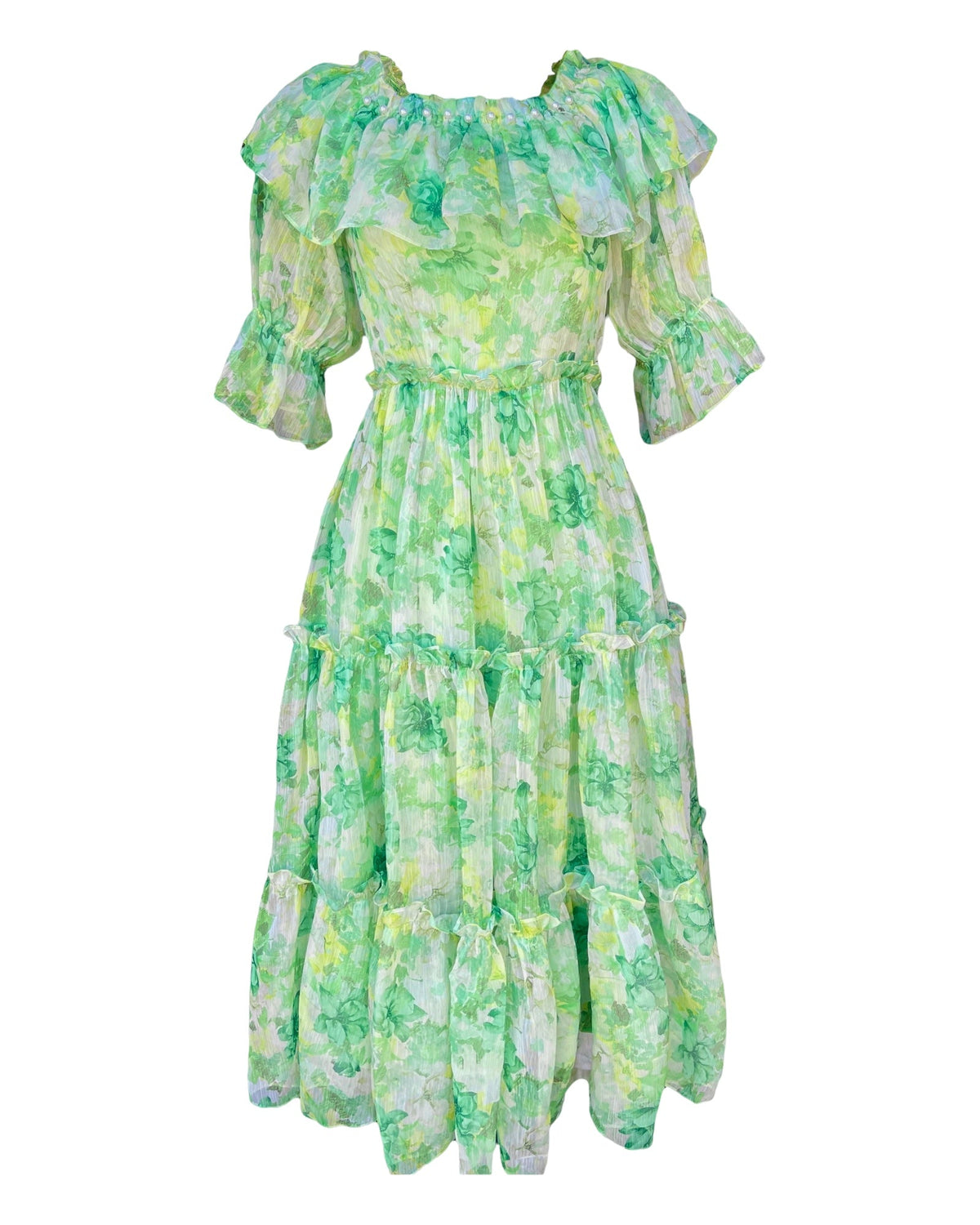 Off-The-Shoulder Floral Ruffle Chiffon Midi Dress - Mia & Jon