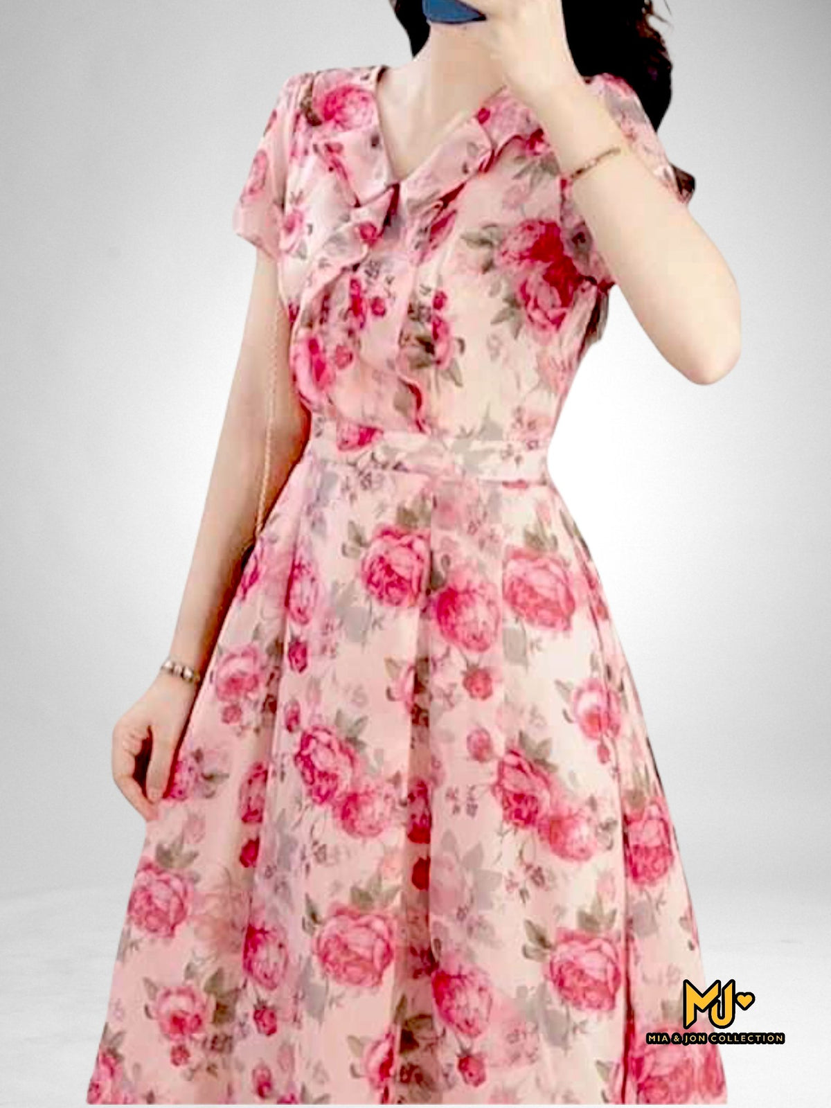 Rose Print Fit & Flare Dress - Mia & Jon