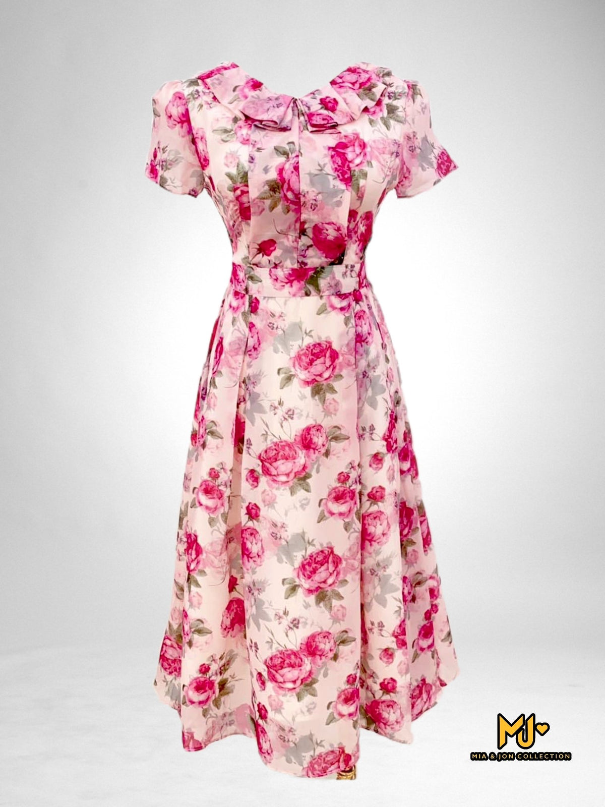 Rose Print Fit & Flare Dress - Mia & Jon