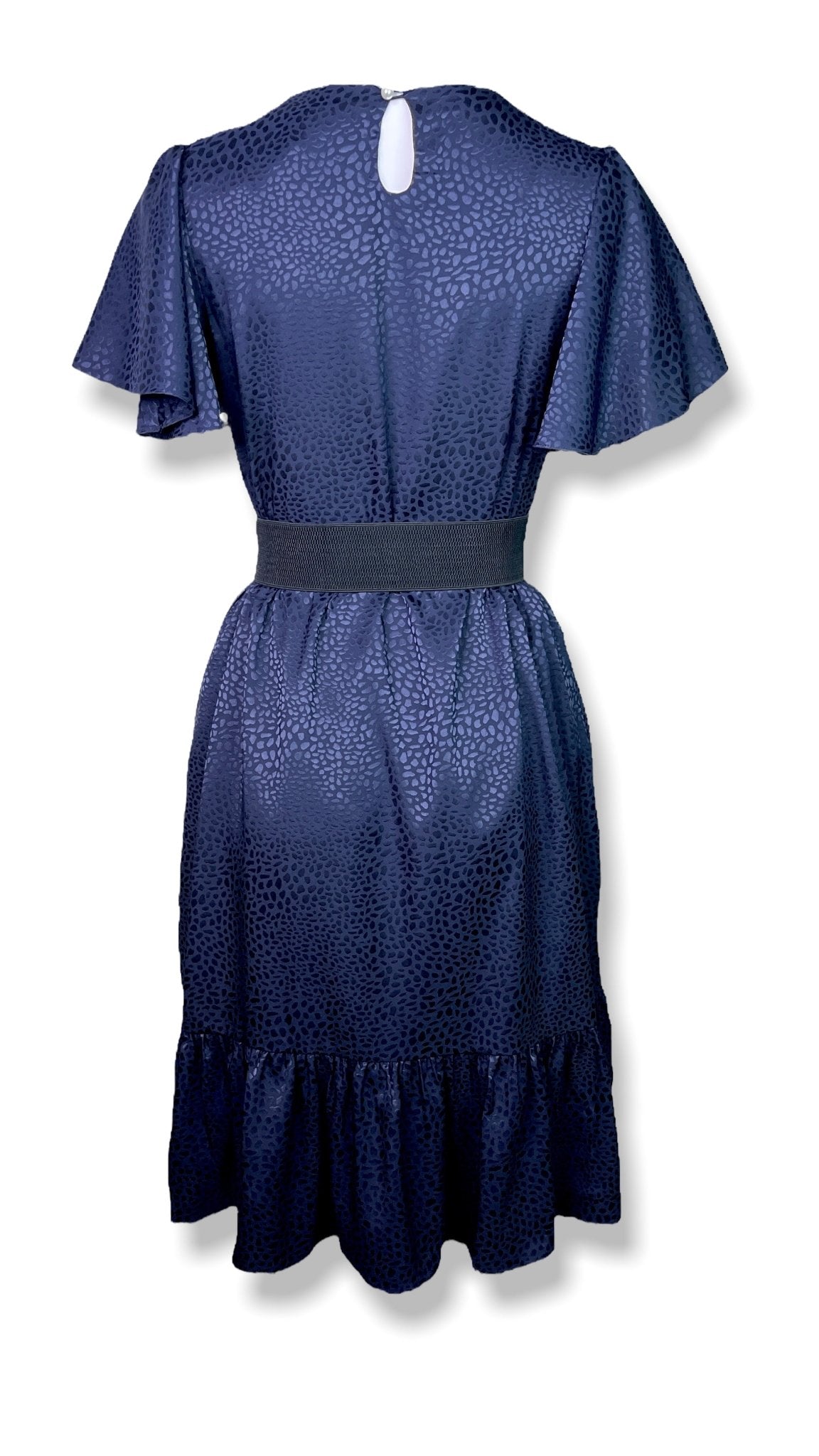 Ruffle High Low Tunic Dress In Navy Blue - Mia & Jon