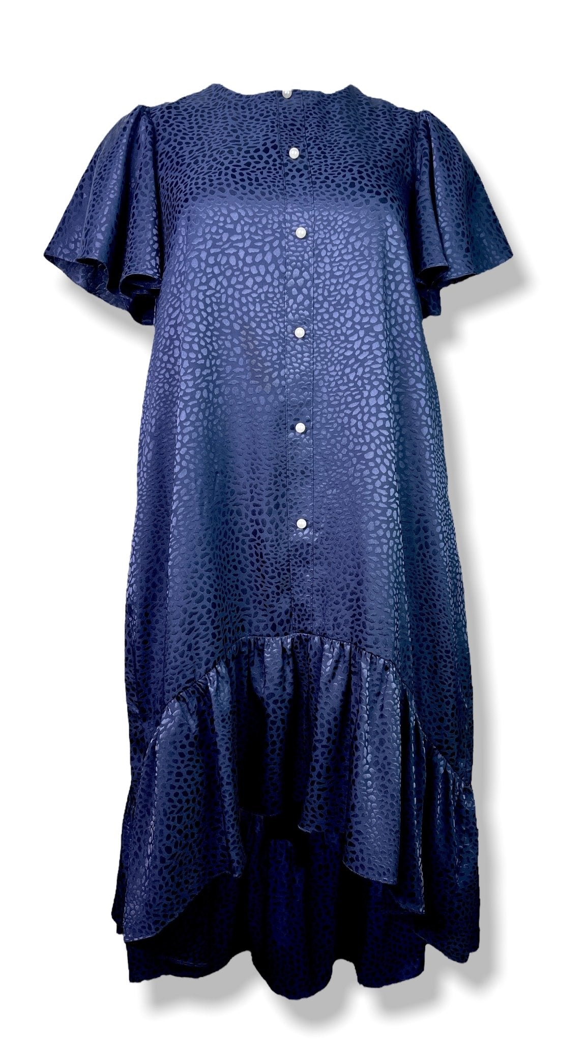 Ruffle High Low Tunic Dress In Navy Blue - Mia & Jon