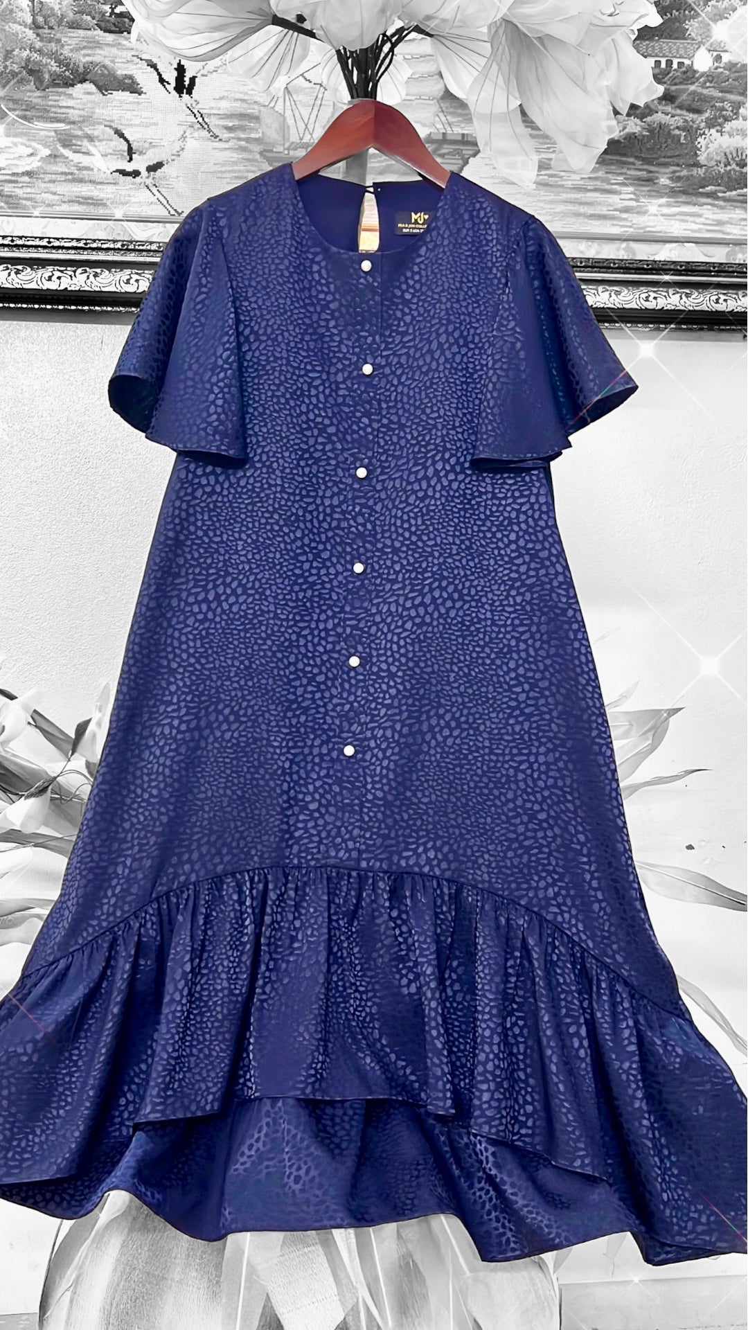 Ruffle High Low Tunic Dress In Navy Blue - Mia & Jon