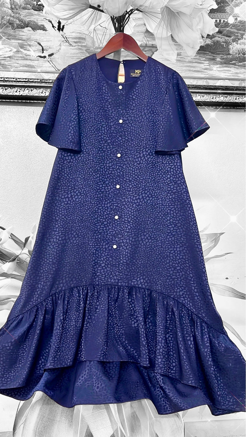 Ruffle High Low Tunic Dress In Navy Blue - Mia & Jon