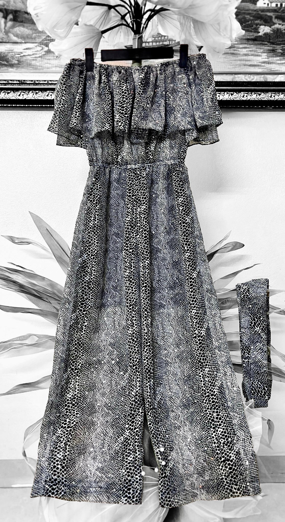 Sparkle Off Shoulder Snake Print Jumpsuit - Mia & Jon