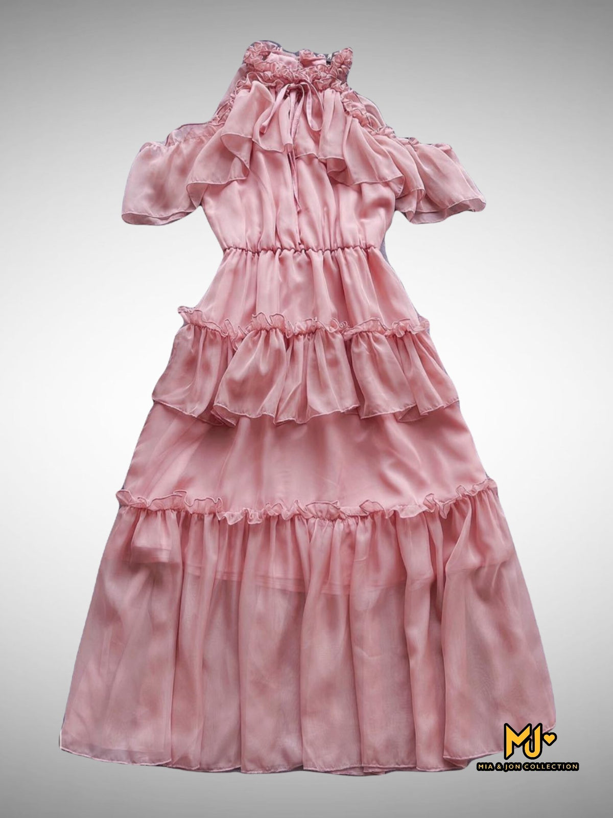 V1850 Cute Rose Pink Ruffle Midi Dress - Mia & Jon