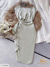 V1854 Pearl Pleated Cross-waist Bodycon Dress - Mia & Jon