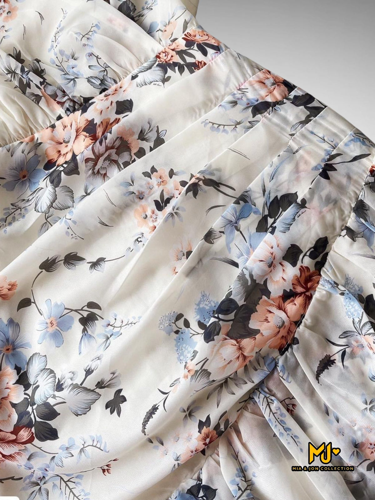 V1869 Floral Surplice Neckline Dress - Mia & Jon