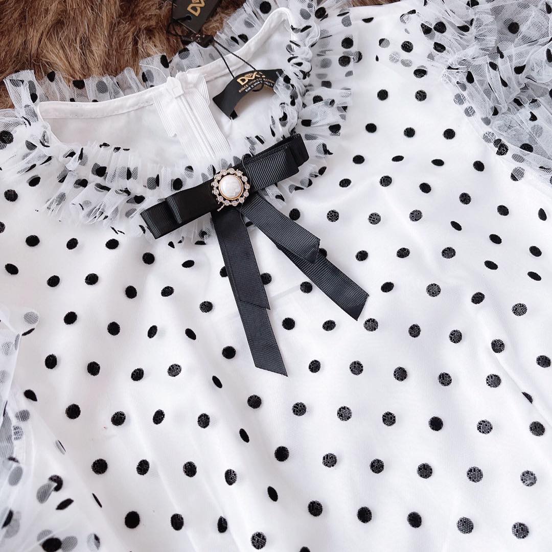 V1881 Ruffle Sleeves Polka Dot Mesh Dress - Mia & Jon