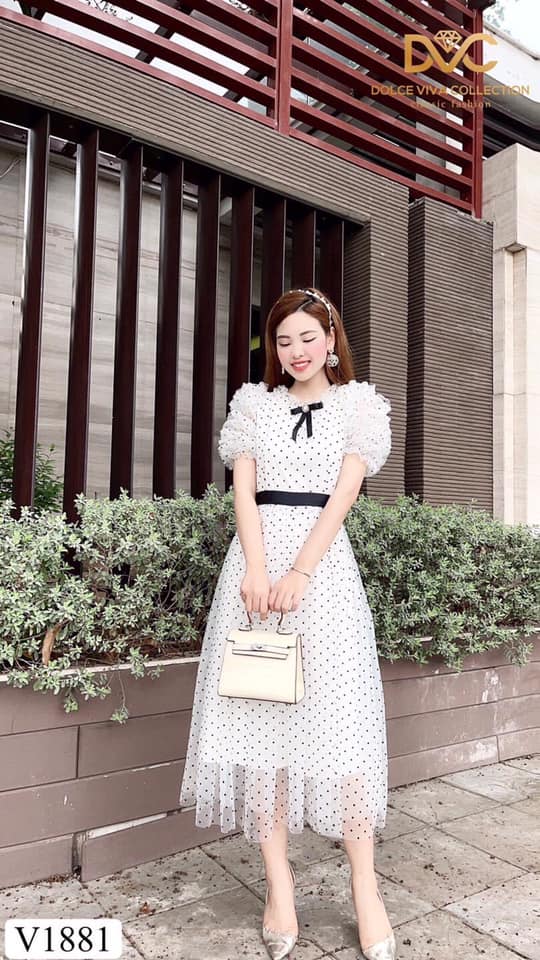 V1881 Ruffle Sleeves Polka Dot Mesh Dress - Mia & Jon