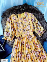 V1883 Yellow Floral-Print Fit & Flare Dress - Mia & Jon