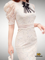 V1890 Puff Sleeve Bodycon Lace Dress - Mia & Jon