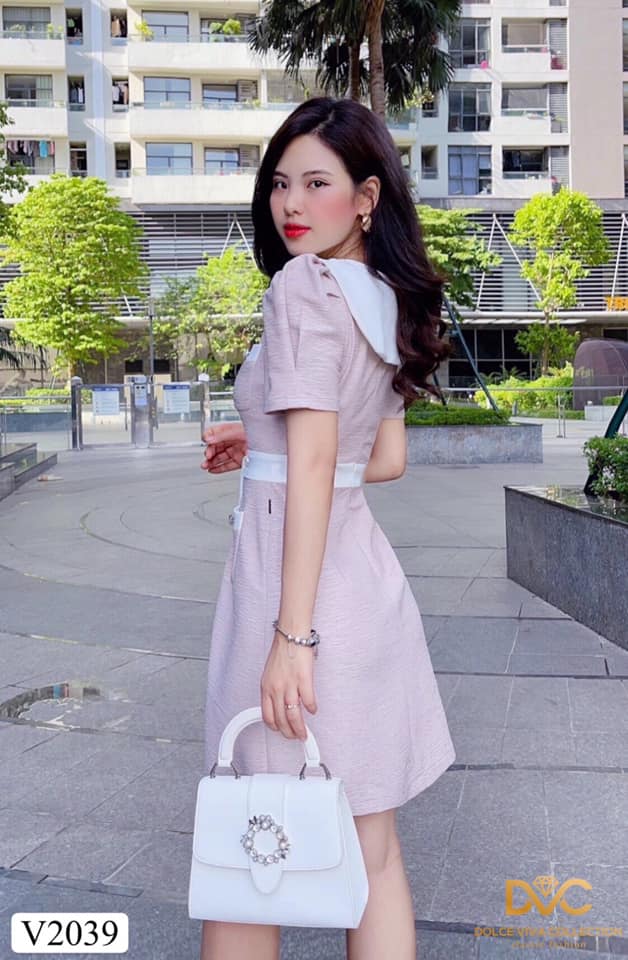 V2039 Puff Sleeve A-line Dress - Mia & Jon