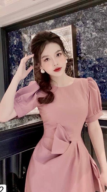 V2042 Puff Sleeve Midi Dress - Mia & Jon