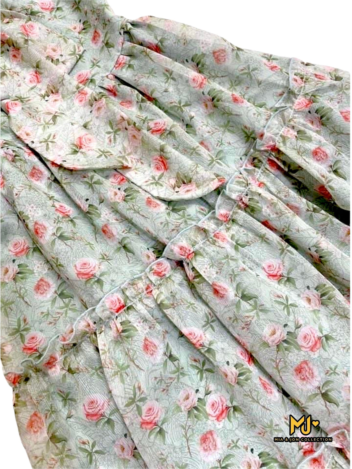 V2053 Floral Print Tie Neck Chiffon Dress - Mia & Jon