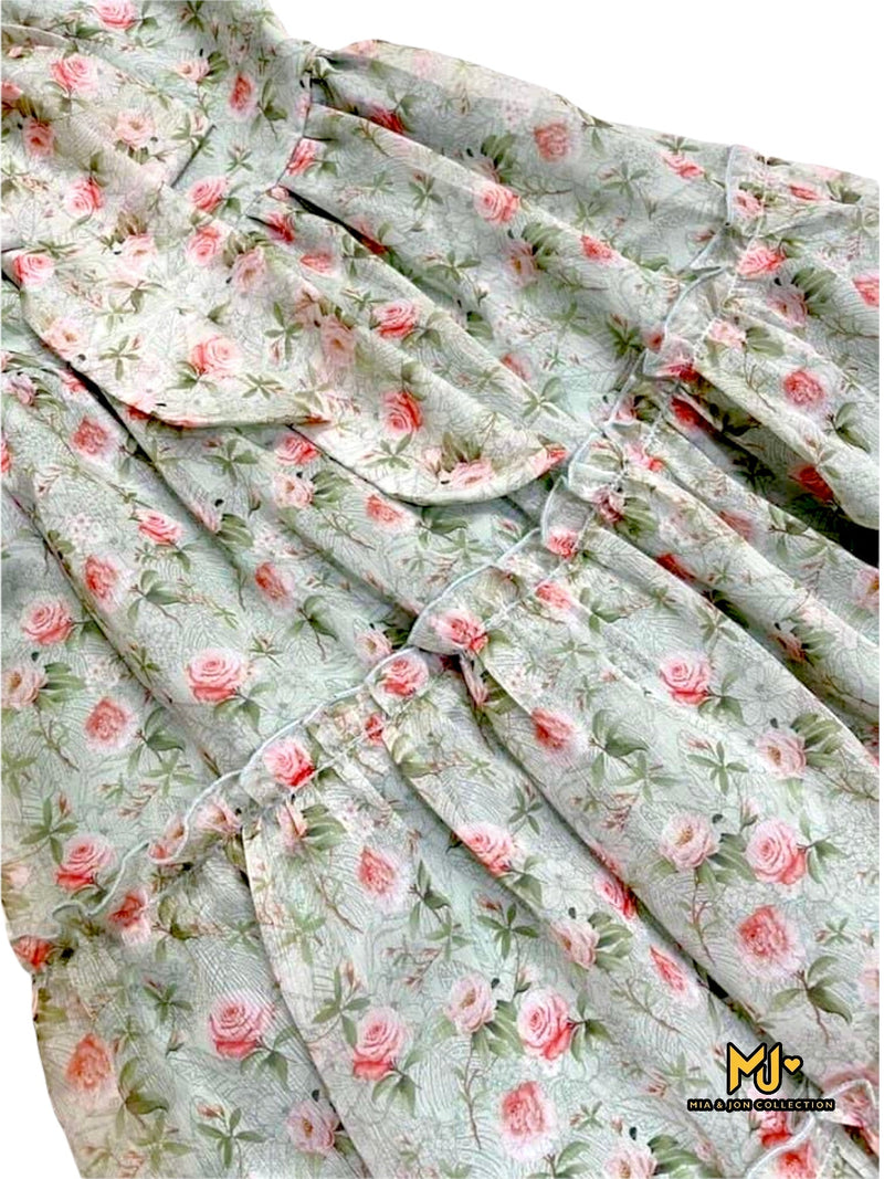 V2053 Floral Print Tie Neck Chiffon Dress - Mia & Jon