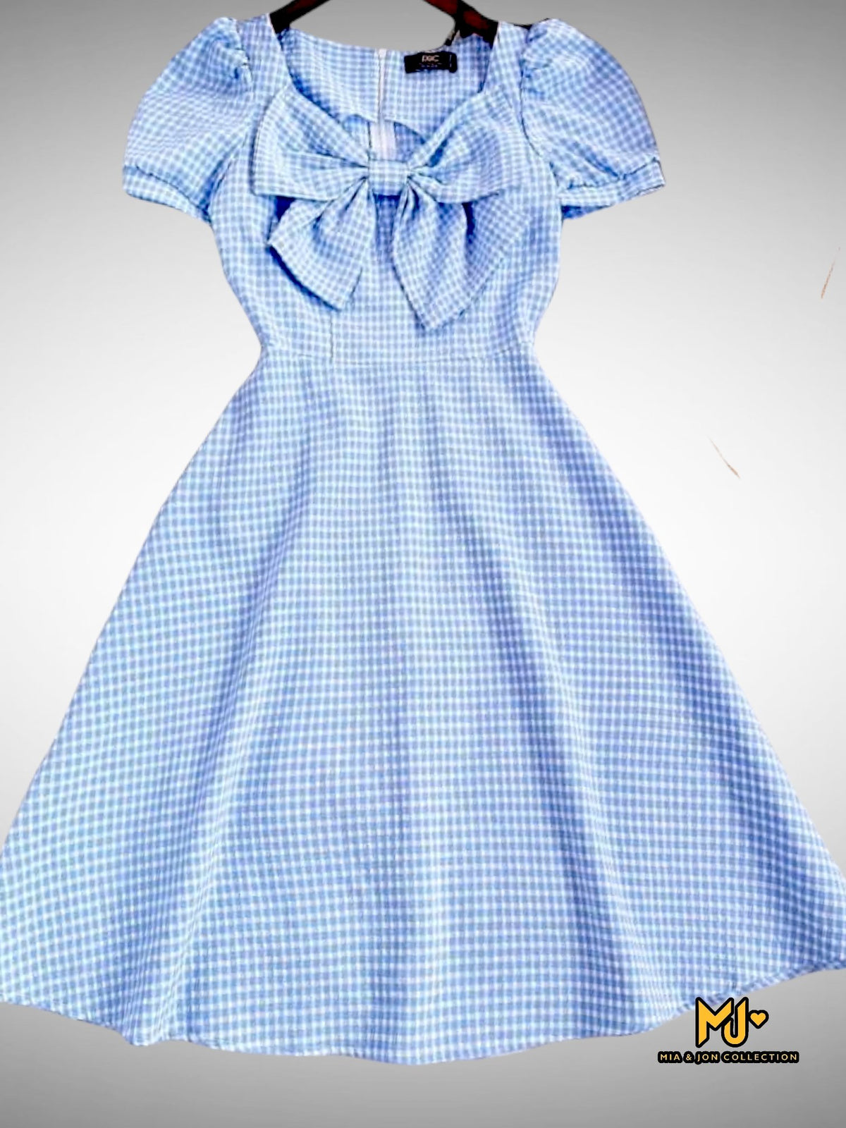 V2058 Chest Bow Plaid Dress - Mia & Jon