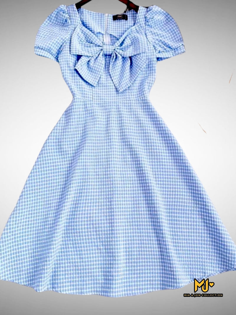 V2058 Chest Bow Plaid Dress - Mia & Jon