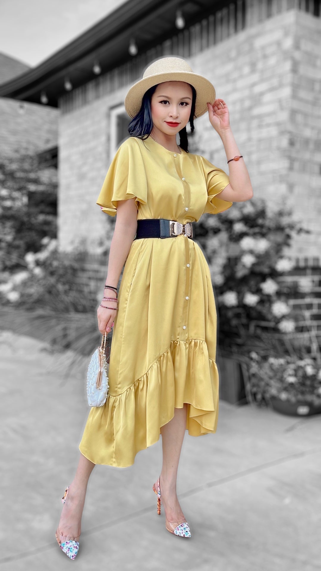 Yellow Ruffle High Low Tunic Dress - Mia & Jon