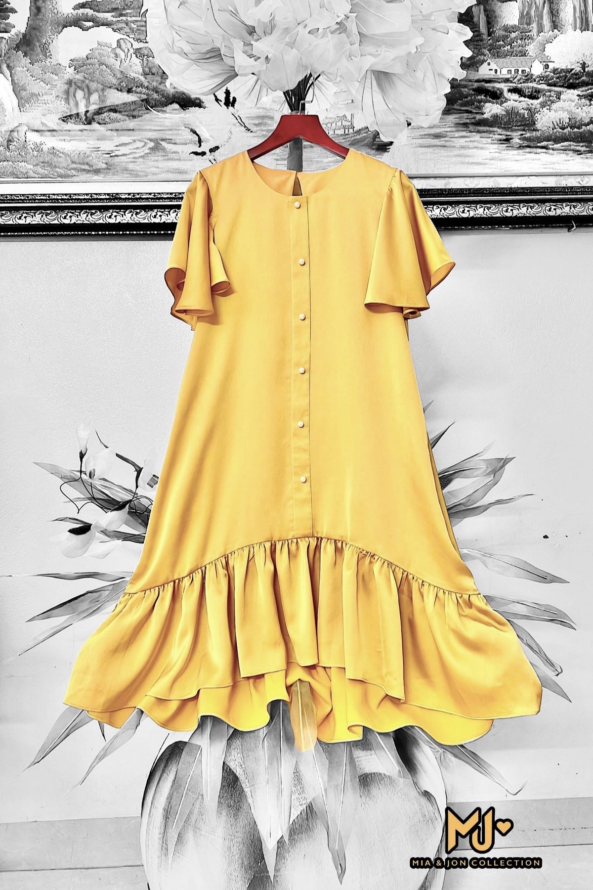 Yellow Ruffle High Low Tunic Dress - Mia & Jon